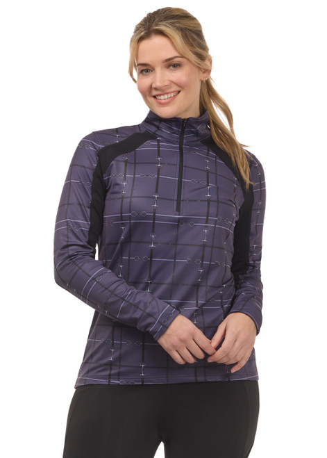 Kerrits First Level Quarter Zip Fleece Tech Top - Plumnoir Bridle Plaid