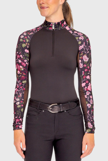 Kastel Denmark Long Sleeve Sun Shirt - Raglan Black Modern Begonia