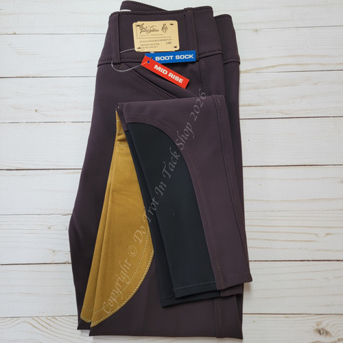 Tailored Sportsman Light Weight Technical Breeches with Clarino Patch - Front Zip Mid-Rise - Boysenberry/Tan
