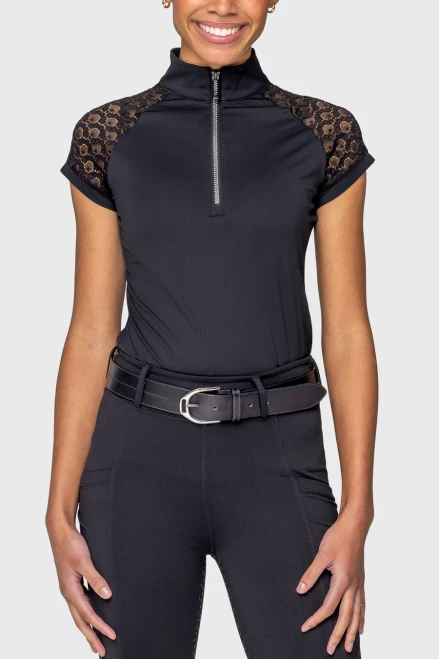 Kastel Denmark Cap Sleeve Scallop Lace Crystal Sun Shirt - Black