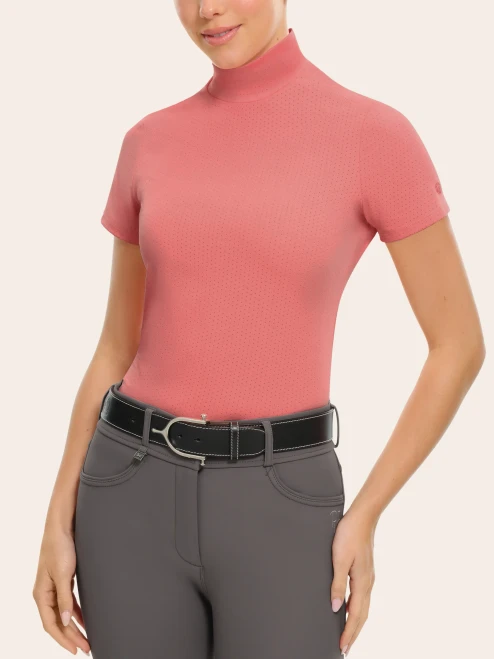 R.J. Classics Jodi Short Sleeve Mock Neck Schooling Shirt - Blush Coral