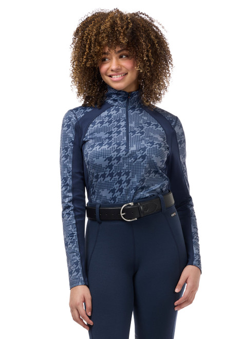 Kerrits Traverse Quarter Zip Fleece Tech Top - Dusty Blue Houndstooth