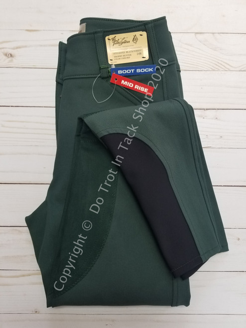Tailored Sportsman Ladies Vintage Trophy Hunter Sock Bottom Breeches - Front Zip Mid-Rise - Black Forest/Tan
