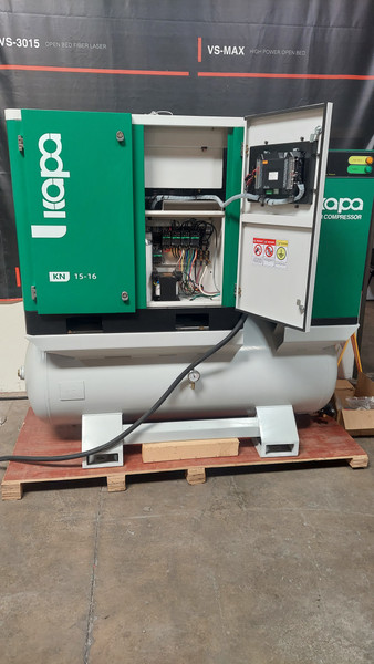 Kapa KN15-16 20 HP Rotary Screw Air Compressor for Fiber Laser Cutting – 232 PSI w/ Dryer & 120 Gal Tank (Showroom Demo)