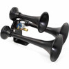 HornBlasters Outlaw Black Train Horn W/ 3 Metal Alloy Bells, 20.5 Ft. 1/2 Inch Air Line, 12-24 Volt Air Valve