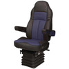 Seats Inc. Legacy Silver Seat W/ High Back, STD Base, Armrests, Bellows - DuraLeather Black / Blue