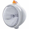 Stainless Guide 682-C Headlight W/ H6014 Sealed Beam Bulb, Original Style 5 Diode Amber LED Turn Signal Light For Peterbilt, Freightliner, International & Mack