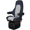 National Admiral Blue & Gray Leather High Back Seat W/ Standard Base, Driver Side Swivel, Bellows, Heat, Wide Back, Armrests