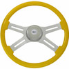 18 Inch Chrome 4 Spoke Yellow Painted Wood Classic Steering Wheel Kit With Chrome Bezel & Horn