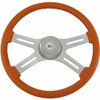 18 Inch Chrome 4 Spoke Orange Painted Wood Classic Steering Wheel Kit With Chrome Bezel & Horn