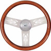 18 Inch Chrome 3 Spoke Mahogany Wood Steering Wheel Kit With Flame Cutouts, Chrome Bezel & Horn