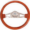 18 Inch Chrome 2 Spoke Pinion Mahogany Wood Steering Wheel Kit With Chrome Bezel & Horn
