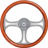 18 Inch Chrome 3 Spoke Wood Rim Saber Steering Wheel Kit With Chrome Bezel & Horn