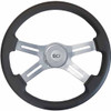 18 Inch Chrome 4 Spoke Black Leather Steering Wheel Kit With Chrome Bezel & Horn
