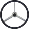 20 Inch Gun Metal 3 Spoke Black Leather Retro Steering Wheel Kit With Matching Ring & Black SCI Horn