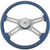 18 Inch Chrome 4 Spoke Blue Painted Wood Steering Wheel Kit With Matching Bezel