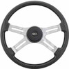18 Inch Chrome 4 Spoke Dark Weave Printed Wood Steering Wheel Kit With Matching Bezel