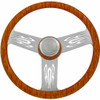 18 Inch Chrome 3 Spoke Flame Printed Wood Steering Wheel Kit With Matching Bezel & Flame Cutouts