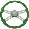 18 Inch Chrome 4 Spoke Green Painted Wood Classic Steering Wheel Kit With Matching Bezel