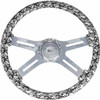 18 Inch Chrome 4 Spoke White Skull Printed Wood Steering Wheel Kit With Matching Bezel