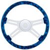 18 Inch Chrome 4 Spoke Blue Skull Hydro-Dipped Wood Steering Wheel Kit