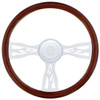 18 Inch Chrome 3 Spoke Flame Cutout Wood Steering Wheel Kit