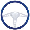 18 Inch Chrome 3 Spoke Circle Cutout Blue Wood Steering Wheel Kit