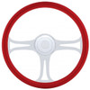 18 Inch Chrome 3 Spoke Blade Cutout Red Wood Rim Steering Wheel Kit