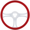 18 Inch Chrome 3 Spoke Blade Cutout Red Wood Rim Steering Wheel Kit