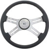 18 Inch Chrome 4 Spoke Black Poly Steering Wheel Kit With Black Bezel & Chrome Horn Button