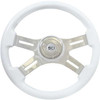 16 Inch Chrome 4 Spoke White Painted Wood Steering Wheel Kit With Matching Bezel