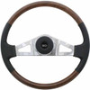 18 Inch Chrome 2 Spoke Black Leather & Burlwood Rim Steering Wheel Kit For Peterbilt 352 & 359