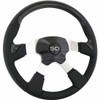 18 Inch 4 Polished Alum. Spoke Black Leather Rim W/ Black Wood Inserts, Black SCI Horn Button