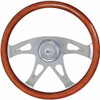 18 Inch Chrome 4 Spoke Wood Rim Ace Steering Wheel W/ Chrome Bezel & Horn Button