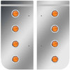 Stainless Steel Cowl Panels W/ 8- 3/4 Inch Amber/Amber LEDs For Kenworth W900L