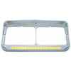 Chrome Rectangular Dual Headlight Bezel With Visor & 12 Inch LED Light Bar- Amber LED / Clear Lens