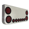 Turnpike Truck Trim Stainless Steel Rear Center Panel Round Corners 34 X 14 Inch W/ 4 Rnd 4 Inch, 6 Rnd 2 Inch Red LEDs & Red Lens