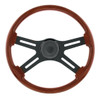 18 Inch Wood Rim Steering Wheel W/ 4 Matte Black Spokes With Slot Cutouts, Horn Button & Bezel