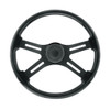 18 Inch Glossy Black Wood Rim Steering Wheel W/ 4 Matte Black Spokes With Slot Cutouts, Horn Button & Bezel