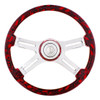 18 Inch Red Skull Design Wood Rim Steering Wheel W/ 4 Chrome Spokes With Slot Cutouts & Chrome Horn Button