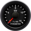 EV2 2-1/16 Inch Pyrometer Gauge 0-1600F W/ Black Bezel & Built-In Warning Light