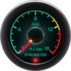 EV2 2-1/16 Inch Pyrometer Gauge 0-1600F W/ Pre-Turbo, Color Band, White Face, Black Bezel & Built-In Warning Light