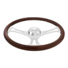 18 Inch Chrome Bezel Steering Wheel Polished Wood Rim & 3 Chrome Spokes W/ Blade Cutout Design