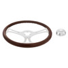 18 Inch Chrome Bezel Steering Wheel Polished Wood Rim & 3 Chrome Spokes W/ Blade Cutout Design