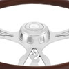 18 Inch Chrome Bezel Steering Wheel Polished Wood Rim & 3 Chrome Spokes W/ Flame Cutout Design