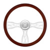 18 Inch Chrome Bezel Steering Wheel Polished Wood Rim & 3 Chrome Spokes W/ Flame Cutout Design