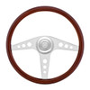 18 Inch Chrome Bezel Steering Wheel Polished Wood Rim & 3 Chrome Spokes W/ GT Cutout Design