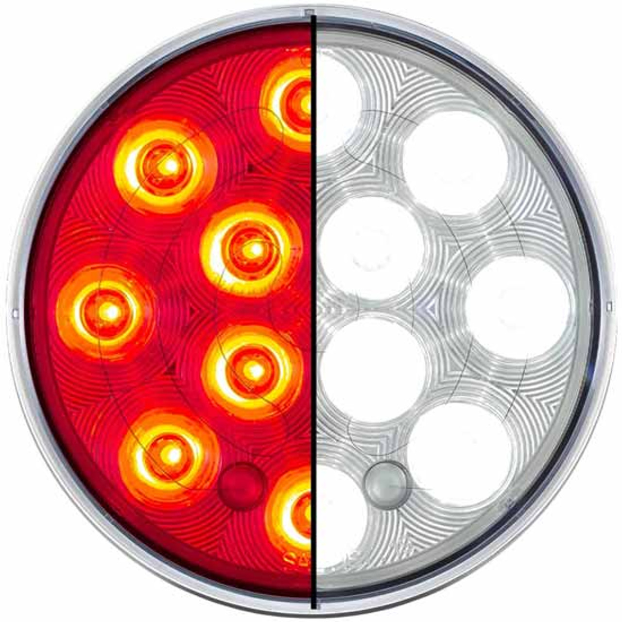 4 Inch Round 12 Diode Red/Clear Dual Function Stop, Turn, Tail