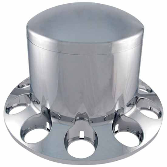 Hubcap Box Chrome Rear Axle Hubcap W/ Removable Cap For Most 20, 22.5 & 24.5 Inch ...