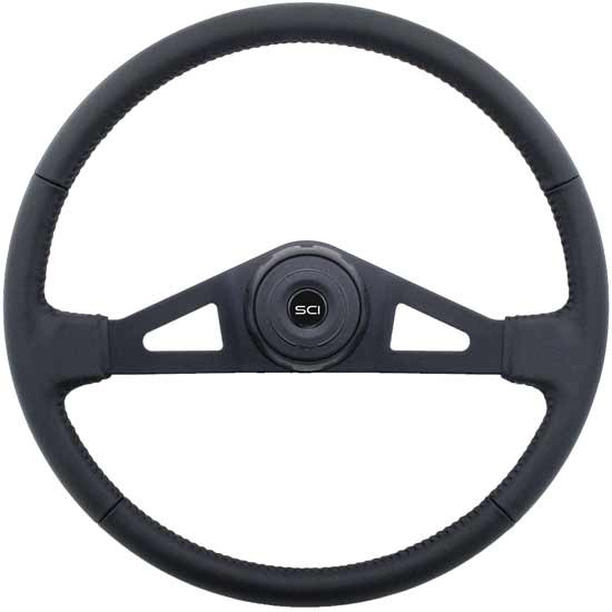 20 Inch Black 2 Spoke Black Top Grain Leather Steering Wheel Kit With